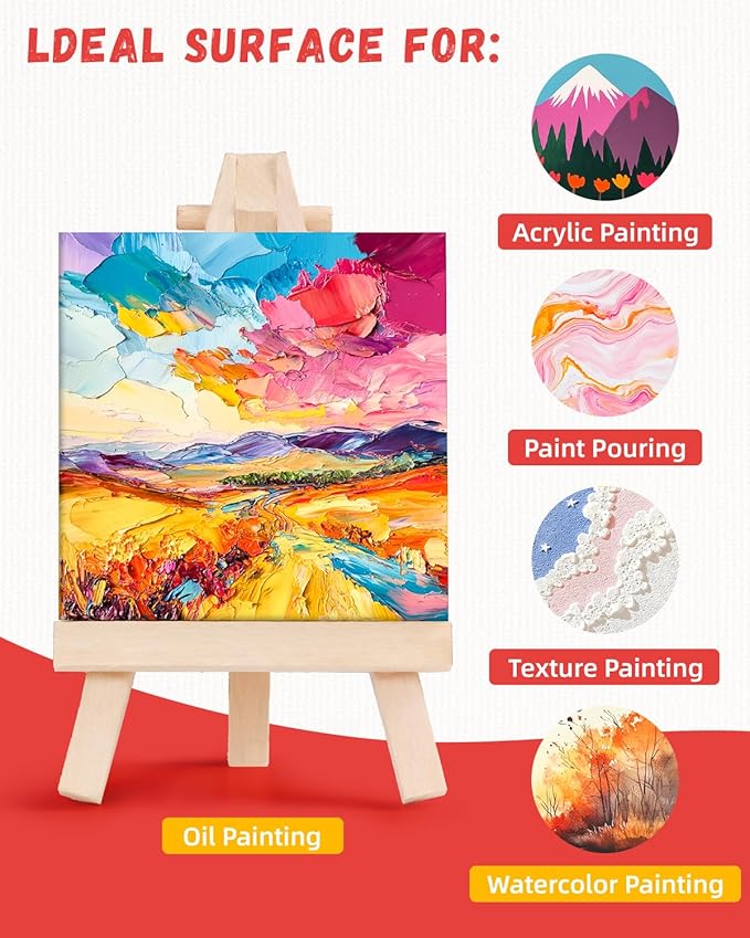 Simetufy 72 Pack 4x4inch Mini Canvas Boards Small Painting Canvas 100% Cotton Primed Acid Free Blank for Oil Paint,Watercolor,Acrylic Paint, Art Projects, Collage Art