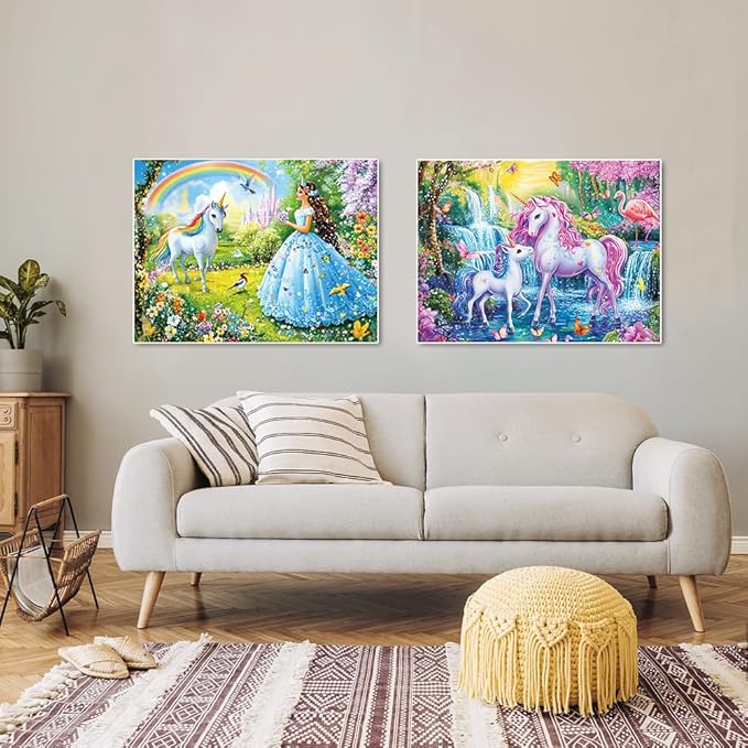 Pack of 2, 100 Piece Jigsaw Puzzles for Adults and Teens and Kids Family Happy Games Princess Unicorns Puzzles