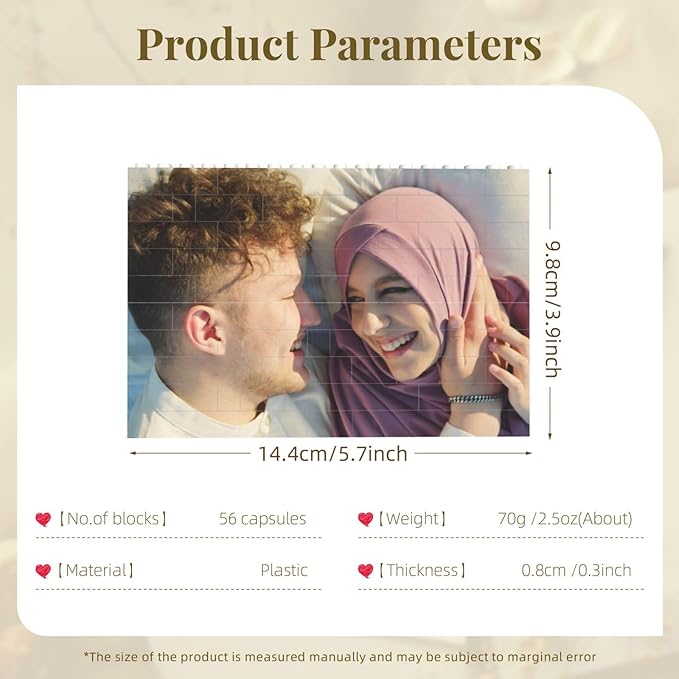 Custom Building Brick Personalized Photo Block Puzzle Valentines Day Gifts Building Block Family Portrait Photograph DIY Gifts for Women, Men,Kids Horizontal Shaped Brick Puzzle (Rectangular)