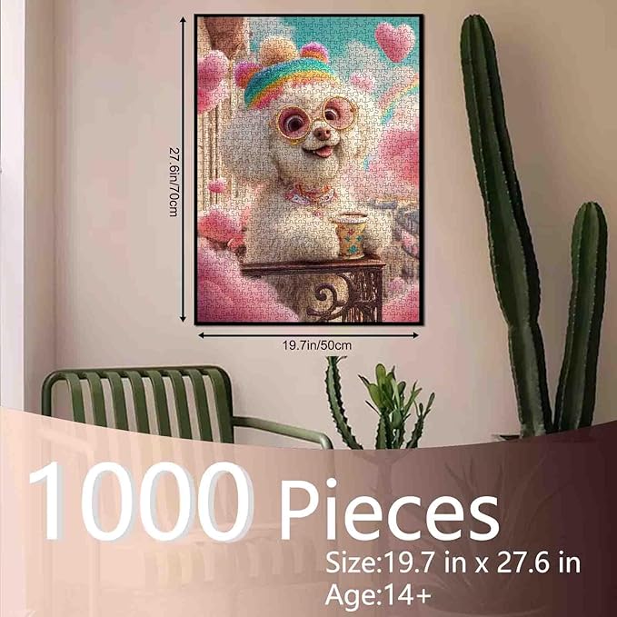 Cute Bichon Frise Wearing Glasses Jigsaw Puzzles for Adults 1000 Pieces,Balcony Animal Drink Coffee Jigsaw Puzzle Art 20 X 27 in DIY Puzzles for Home Decoration Family Puzzle Perfect for Game Nights