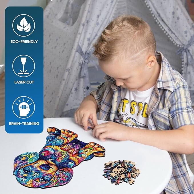 Ruikiyart Wooden Puzzles for Adults,500 Pieces Golden Retriever Puppy Jigsaw Puzzles for Adults and Kids,Unique Shaped Liberty Jigsaw Puzzles,Best Gifts,19.3x14.47Inches