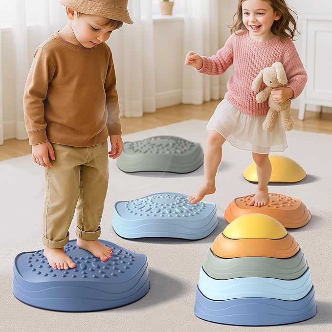 Lehoo Castle Stepping Stones for Kids, Non-Slip Toddler Stepping Stones, Indoor & Outdoor Sensory Toys for Toddlers 1-3, Balance Board Obstacle Course for Kids 3-5