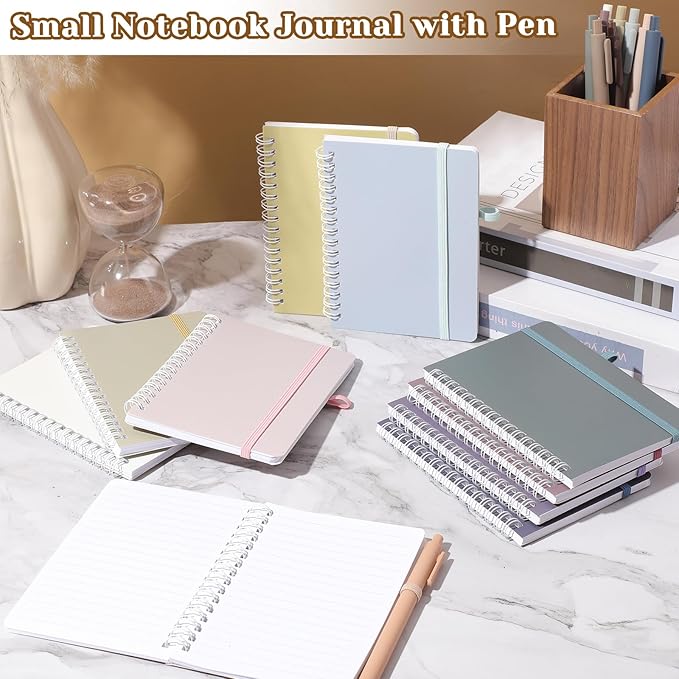 Fulmoon 30 Set A6 Spiral Notebook with Ballpoint Pen in 10 Colors 50 Sheets, 4" x 6" Bulk Ruled Small Notebooks Journals for Back to School Supplies Students Gifts Office Coworkers (Soft Pastels)