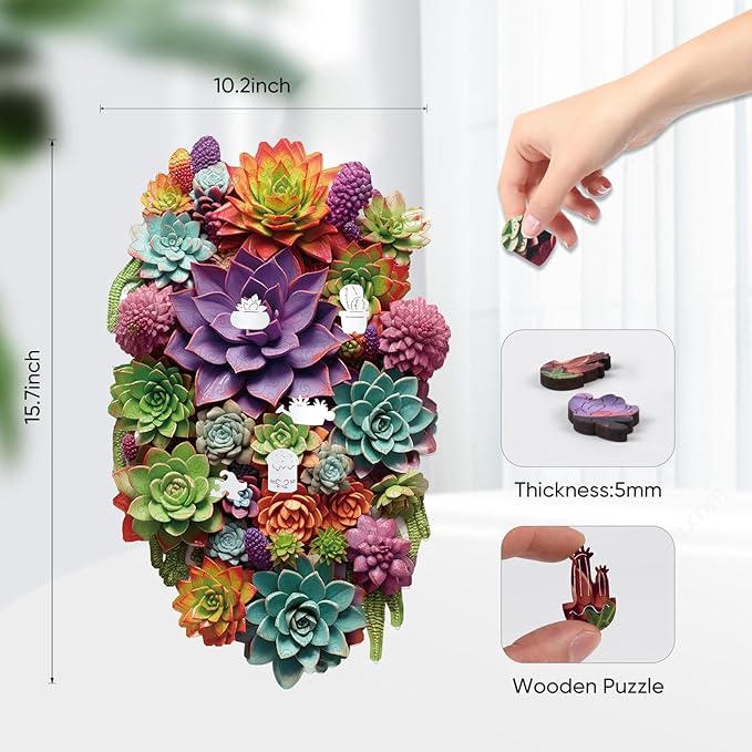 delobil Succulent Waterfall Wooden Puzzles, 300 Pieces Jigsaw Puzzles, Unique Design Liberty Wooden Puzzles for Adults and Kids, Family Game Gift 10.2 x 15.7 Inch