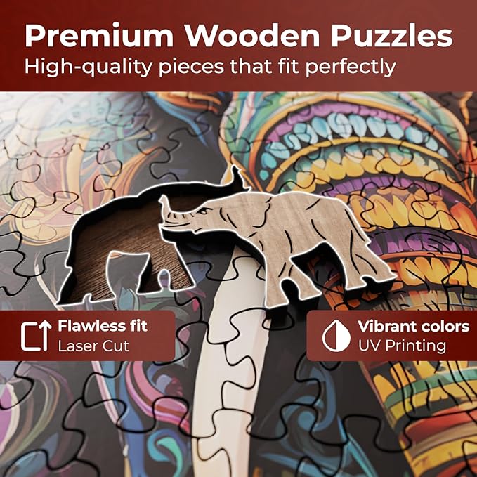CRAFTHUB Animal Wooden Puzzles for Adults – A3 Vivid Elephant with 155 Pieces Wood Puzzles – Jigsaw Puzzles with Unique Animal Shapes – 11" x 10.5"