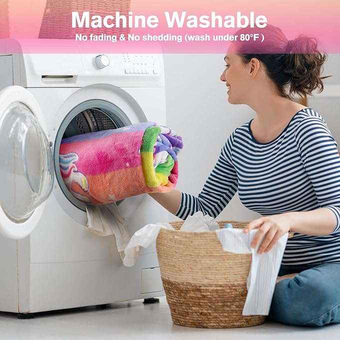 Unicorn Gifts Toys for Girls Kids - Glow in The Dark Rainbow Blanket Best Christmas Birthday Valentines Easter Decor Present for Age 1-14 Years Old Teens Child Toddler Daughter Soft Cozy Throw 50"x60"