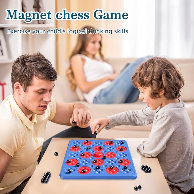 Magnetic Game Chess, Magnet Game, Magnetic Board for Kids Adults Family Games Night, 2 in 1 Multiplayer Magnetic Games with 36 Stones & Connect-5-Piece Toys, Magnet Chess Set Gift (Blue)