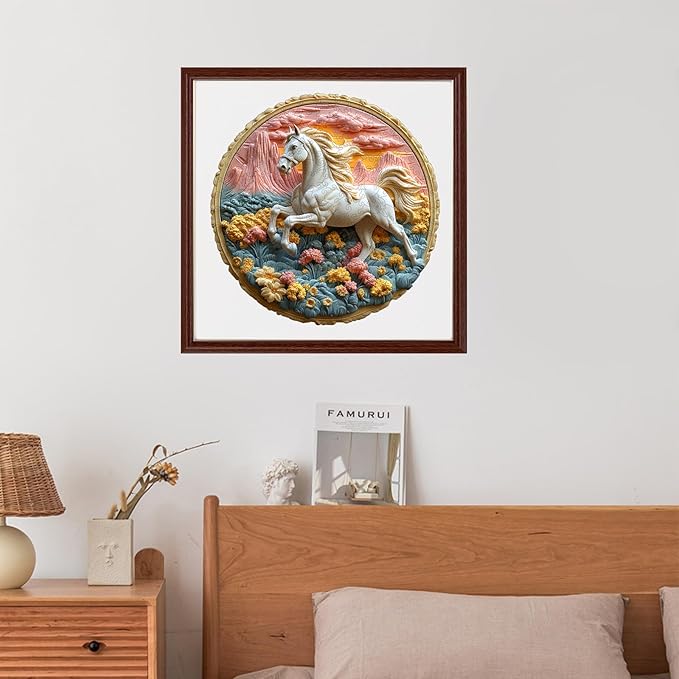 Wooden Puzzle for Adults 500 Piece - 3D Vision Effect Galloping White Horse Wooden Puzzle Unique Shape Advanced Wooden Jigsaw Puzzle, Wood Puzzles, Challenge Wooden Jigsaw Puzzle(16.3 x 16.5 in)