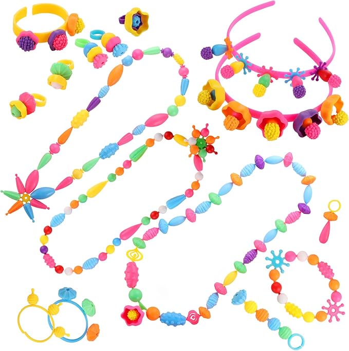 Funtopia Pop Beads, 700+ Pcs Arts and Crafts for Kids 4-6, Snap Beads DIY Bracelet Necklace Ring Anklet Set, Birthday Party Creativity Toys for Girls Toddlers Ages 3 4 5 6 (X-Large)