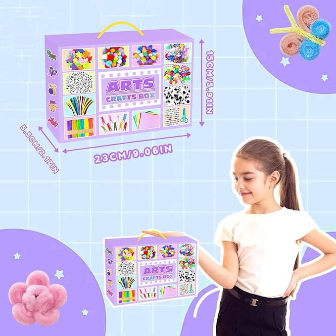 Arts and Crafts Supplies for Kids - 2000Pc Craft Kit with Pipe Cleaners DIY Craft Kit for Kids Art School Supply Materials Set All in Crafting Box Toys Gifts for Girls Boys Age 4 5 6 7 8 9 10 11 & 12