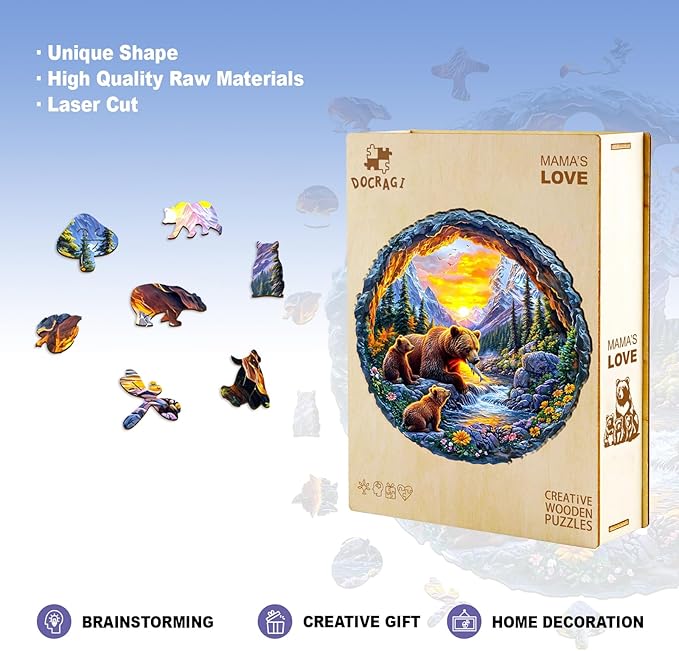 Wooden Puzzles for Adults - Bear Family Wooden Jigsaw Puzzle - Unique Animal Shaped Wood Puzzles Adult - Christmas Birthday Gifts for Adults/Friends/Family - 200pcs 11.4 * 11.3in