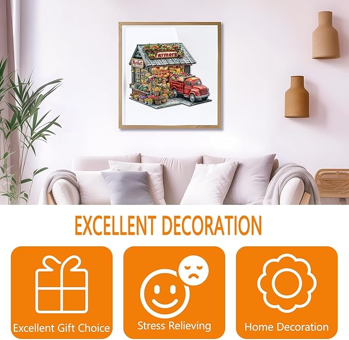 Wooden Puzzles for Adults - Farmers Market Wooden Jigsaw Puzzle, Unique Shape Wood Puzzles Adult, Gifts for Family and Friends, Wall Art Home Decor (M-11.4 * 9.2in- 150 Pieces)