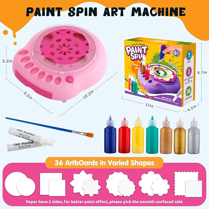 Paint Spin Art Machine Kit for Kids, Arts & Crafts Painting Spinner Toys Kits Sets for Boys & Girls Ages 6 7 8 9 Year Old Pink