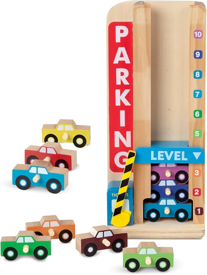 Melissa & Doug Stack & Count Wooden Parking Garage with 10 Cars