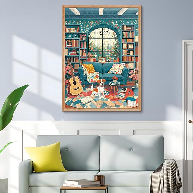 300 Piece Puzzle for Adults, Cozy Afternoon Jigsaw Puzzles, Vintage Living Room with Dog and Books 300 Piece Puzzle, Relaxing Family Activity for Kids and Adults, 20.5×15 in