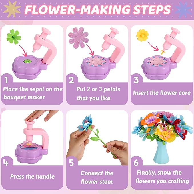 Flower Craft Kits for Girls - Arts and Crafts for Kids Ages 4-8, Gifts for 4 5 6 7 8 9 Year Old Girls, Art Craft Activity Toys Set for Kids, DIY Flower Making Kit Creative Toys Gifts for Toddler