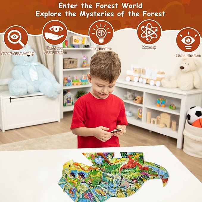 Dinosaur Puzzles for Kids Ages 6-8 200 Piece Triceratops Jigsaw Puzzles Unique Animal Shape Floor Puzzle Ages 8-10 Learning Educational Toys Birthday Gift for Boys Girls Ages 10-12