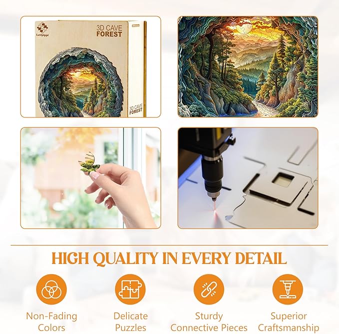 Wooden Puzzles for Adults, Wooden Jigsaw Puzzles for Adults Kids, 3D Cave Forest Unique Shaped Wood Puzzles Adult, Creative Birthday Gifts for Friends Family Game (8.5 * 8.4in 100pcs)