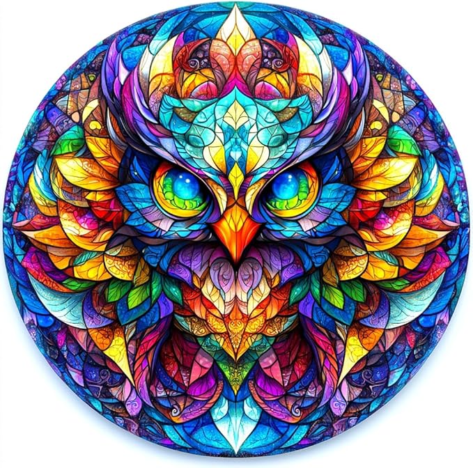 Wooden Puzzle for Adults Colorful Owl Jigsaw Puzzles Unique Animal Shape Puzzles Family Game Fabulous Gift for Kids and Adults on Birthday 200 Pieces 11.2 * 11.2in