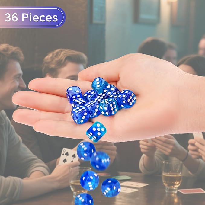 36 Pieces 12mm 6 Sided Mini Dice Set,Two Colours Glitter D6 Game Dice Set,6 Sided Standard Game Dice for Board Games Dice Games Classroom Teaching Dices Game,with Portable Gaming Box(Blue & Green)