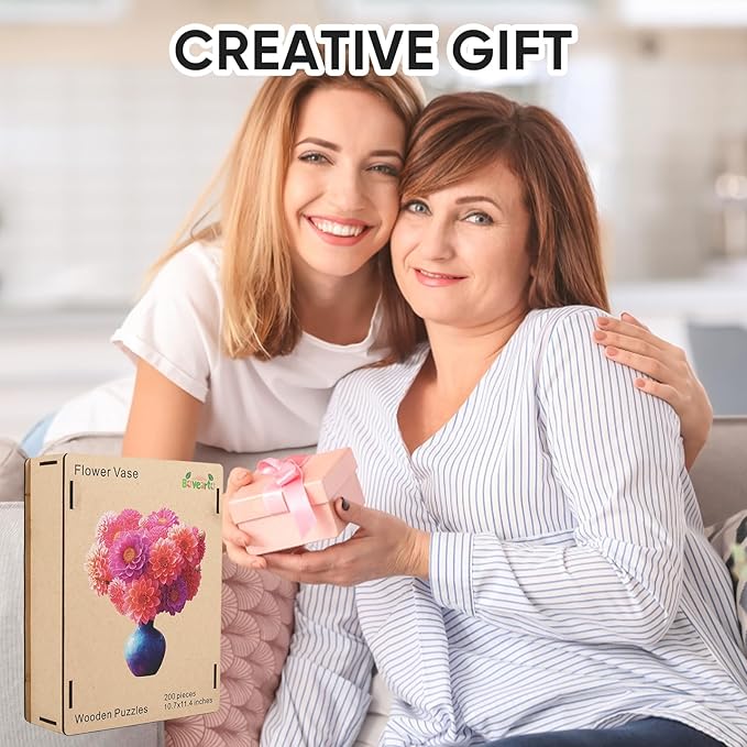 Wooden Puzzles for Adults, 199 Pieces Flower Vase Wooden Jigsaw Puzzles, Floral Puzzle Unique Shaped Gift for Adults and Kids on Birthday, Thanksgiving, Family Puzzle Games (10.7'' x 11.4'')