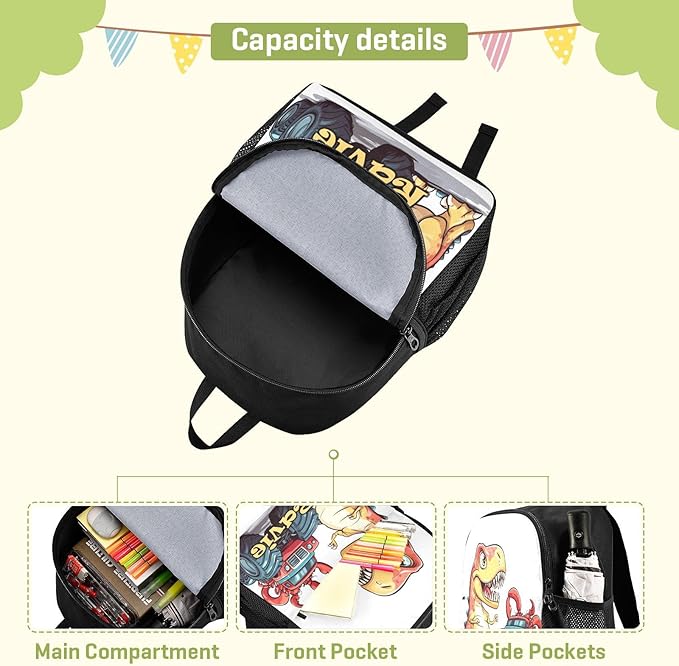 Truck Dinosaur Toddler Backpack for Boys Girls 3-6 Small Travel Backpacks for Kids Preschool Bookbag for Elementary Kindergarten for Travel