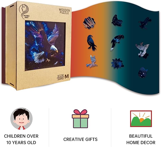 Wooden Puzzle for Adults,Magical Eagle Jigsaw Puzzles(11 * 11inch-200 Piece),Beautiful Wooden Puzzle with Box Birthday Gifts for Adults Family Game