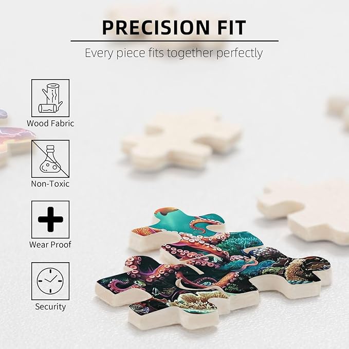 Premium 500 Piece Jigsaw Puzzle for Adults Marine Pirate Shipoctopus Puzzle Octopus Ocean Sea World Octopus Pirate Ship Treasure Large Best New Marine Artwork Puzzle Game Gift