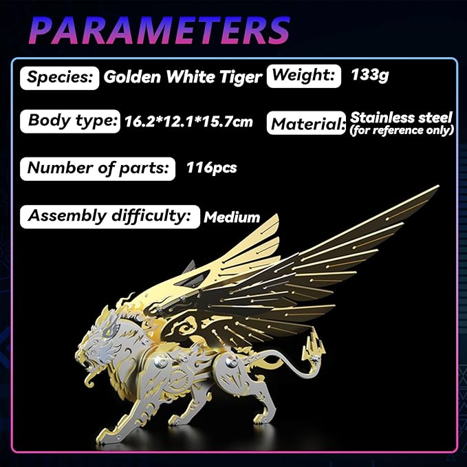 3D Metal Puzzles for Adults,3D Metal Model Kits Mechanical Golden White Tiger,Steel 3D Puzzles Stainless Steel Ornaments for Adults Home Decor Art Craft Gifts Toys.