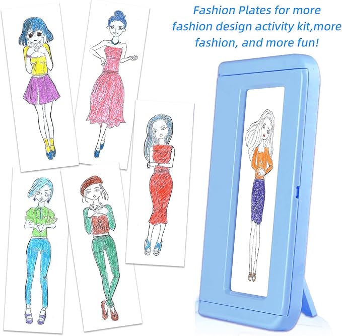 Kids Fashion Design Drawing Kit, 15 Double-Sided Rubbing Plates, Texture Art Set with Crayons, Colored Pencils, Paper & Frame, STEM Toys for Girls & Boys Ages 5+, Travel Art Supplies, Birthday Gift