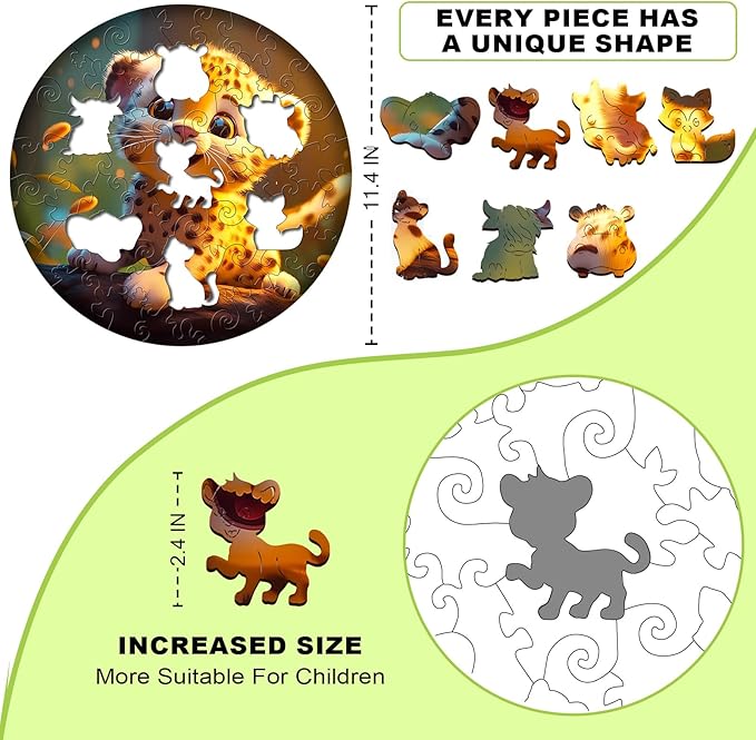 Christmas Birthday Gifts for Kids Girls Boys, Wooden Jigsaw Puzzles for Kids Ages 4-6, 50 Piece Unique Shape Animal Theme Puzzle - Preschool Learning Educational Toys for Kid 3+ (Leopard)