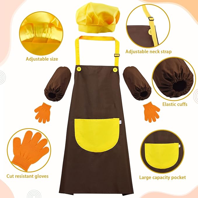 RISICULIS 21 Pieces Toddler Knife, Kids Knife Set Includes Wood Kids Safe Knife, Plastic Toddler Knife, Cutting Board, Apron, Chef Hat, Y Peeler, Crinkle Cutter, Cake Scraper, Gloves, Sandwich Cutter