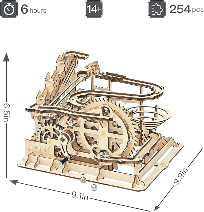 ROKR 3D Wooden Puzzles Marble Run Set - Mechanical Model Kit for Adults DIY Roller Coaster Toys Gifts for Adult (Marble Parkour)