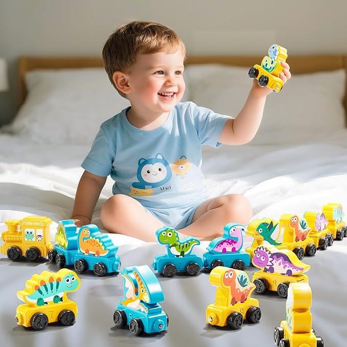 Magnetism Toys Dinosaur Train Set for Toddlers 1 2 3 4 Years Old - Dinosaur Toys for Kids, Color Sorting Toy, Preschool Educational Learning Activities, Birthday Gifts for Boys Girls 1-3, 2-4