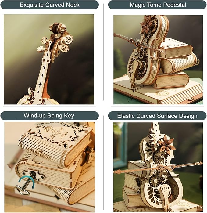 ROKR 3D Puzzles for Adults 1:5 Scale Cello Model Kit with Base 199pcs Wooden Music Box Building Kit Desk Gift for Men Women Hobby for Adults