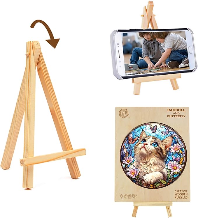 Wooden Puzzle 100PCS Ragdoll and Butterfly Unique Shape Advanced Wood Puzzle for Adults,Holiday Birthday Gift,Craft kit (Ragdoll and Butterfly, Large)