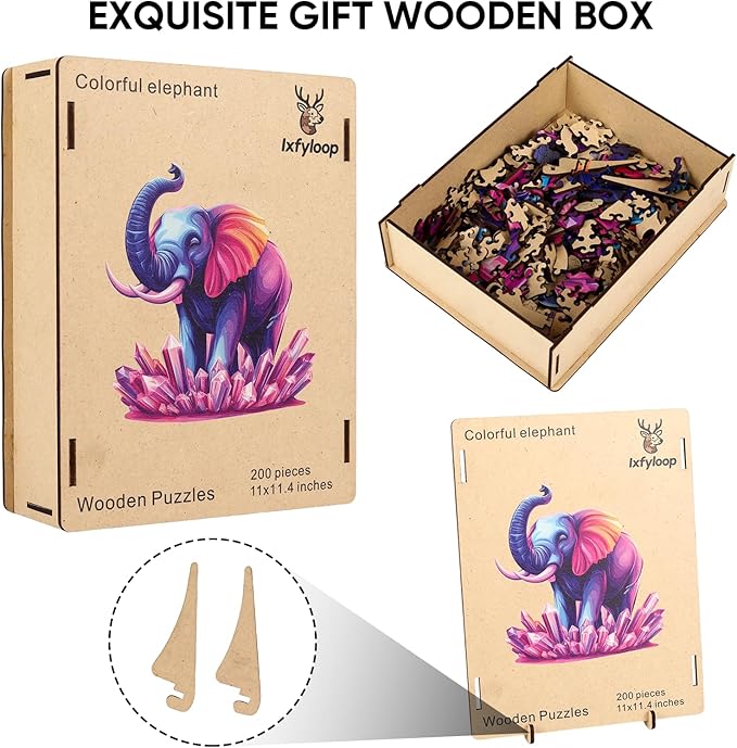 Wooden Puzzles for Adults 200 Pieces, Elephant Jigsaw Puzzles, Adult Puzzles Animal Wooden Toys 11x11.4 inch, Home Decor Gift Family Brain Game for Men Women Elders Seniors