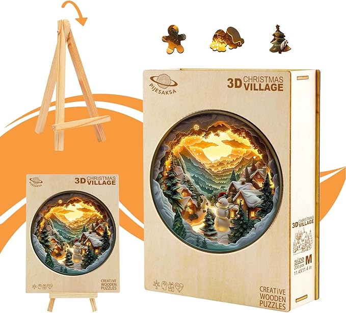 Christmas Wooden Puzzles for Adults, Snow Village Wooden Jigsaw Puzzle, Wood Puzzles Adult, Presents for Family and Friends, Wall Art Home Decor (S -8.5 * 8.5in 100 Pieces)