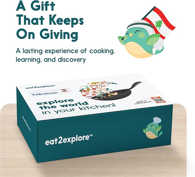 eat2explore Cooking Kits for Kids - Interactive & Educational Set with 3 Recipe Cards, Key Ingredients & Cooking Tools - Ideal Idea for Kids who Love to Create Meals (Lebanon Edition)