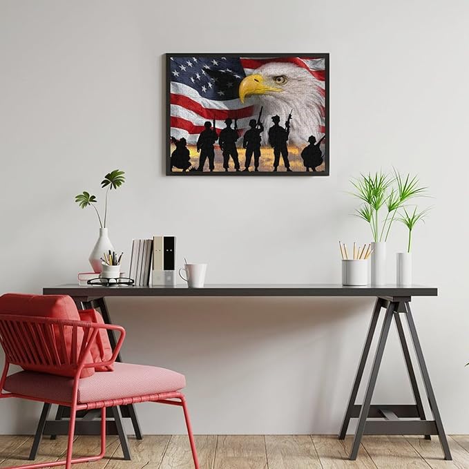 Jigsaw Puzzle for Adults 500 Pieces American Flag Eagle Soldiers Patriotic Leisure Creative Games Wooden Puzzle Game Artwork for Adults Teens Children Toys Gift