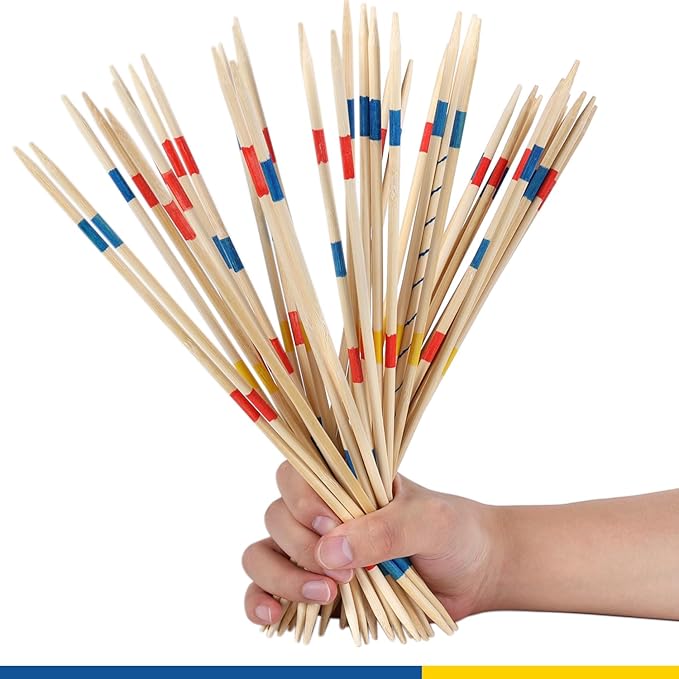 Bamboo Pick Up Sticks Game with 1 Cloth Bag, 41PCS 12 Inch Long, Fun Family Board Game for Adults and Kids