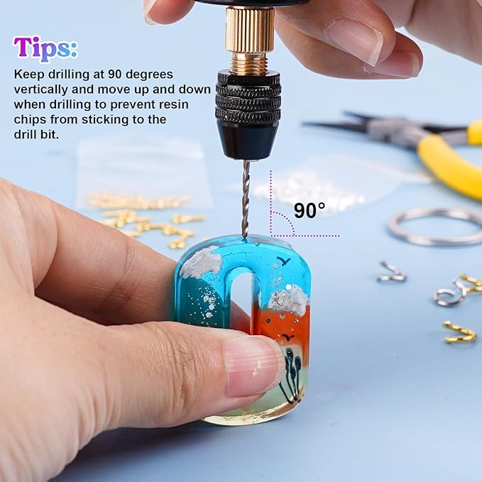 LET'S RESIN Electric Drill, 74Pcs Hand Drill with 3-Jaw Clamp-Applicable to A Larger Drilling Range (0-3mm), Grip Nose Pliers, Keychain Making Kit, Jewelry Making Kit, Jewelry tools, for Resin