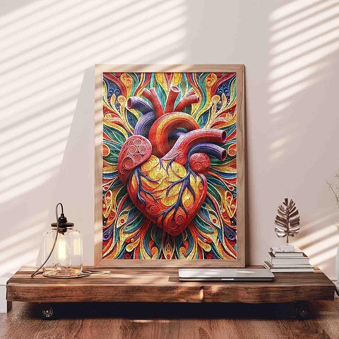 Graffitic Human Heart 1000 Piece Jigsaw Puzzles for Adult Heart Anatomy Painting Jigsaw Puzzle Body Organ 1000 Pieces Puzzles Game Wall Decor Mental Health DIY Craft Puzzle Art Biology Gift(Colorful)