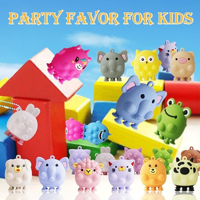 24 PCS 3D Animal Pop Fidget Suction Toys,Stress Pop Balls Party Favors for Kids,Bath Suction Toys,Stress Relief Toy,Carnival Prizes,Treasure Box Toys,Kids Prizes