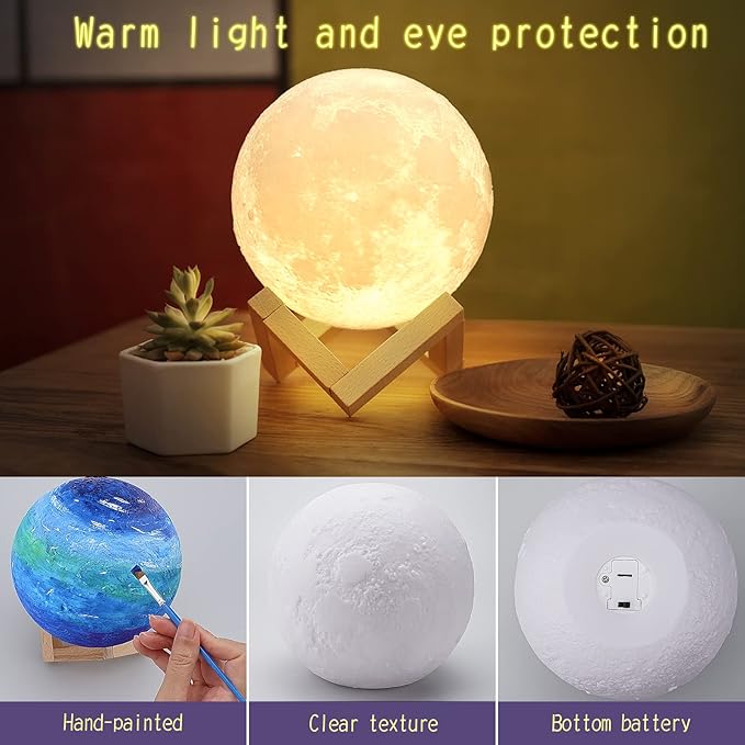 [ Update 2025] Paint Your Own Moon Lamp Kit, 5.9 inches-Button Battery Type DIY Moon Night Light for Kids Art Supplies Creativity Arts & Crafts Kit for Kids, Teen Girls Boy Birthday