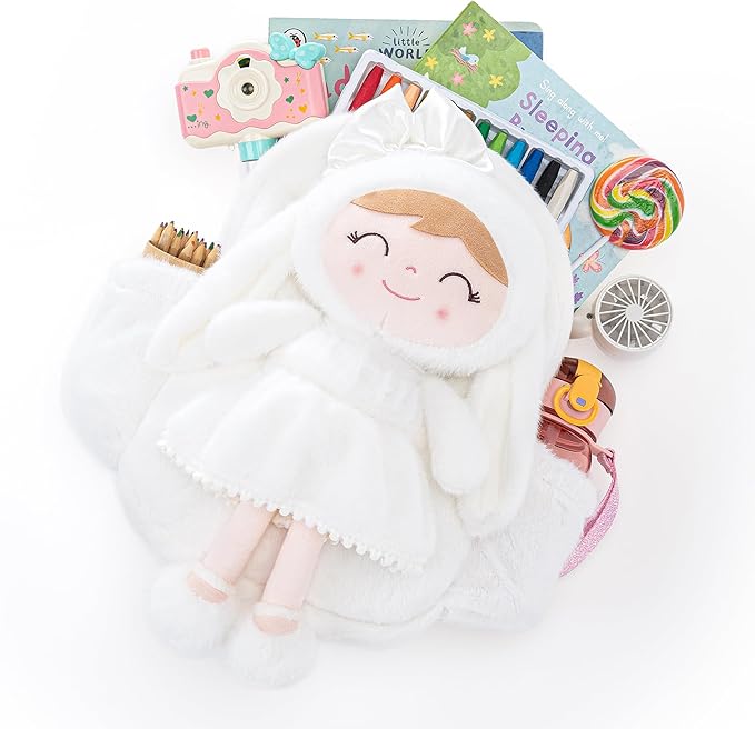 Gloveleya Toddler Backpack Plush Bag with White Bunny Detachable Design 11-inch Gift for Girl 2+...