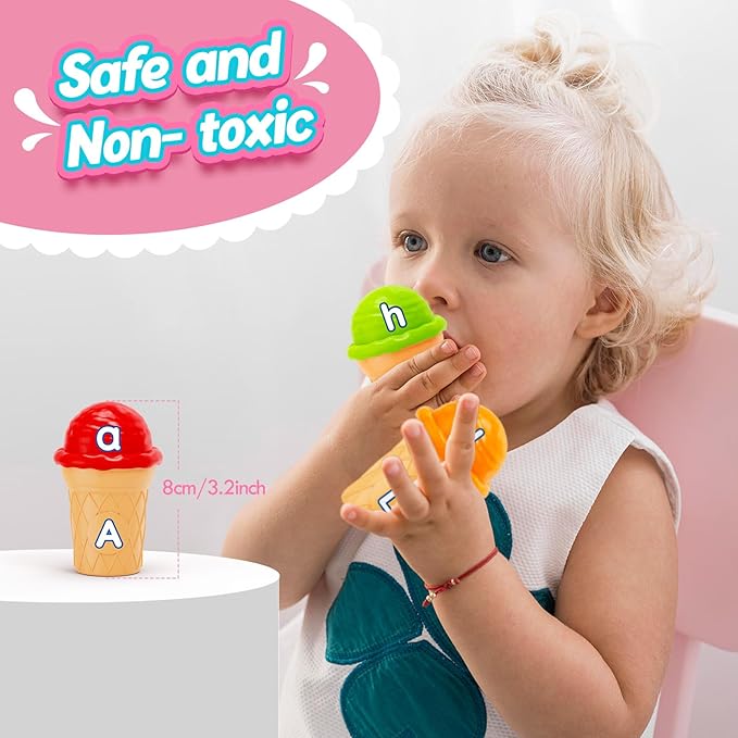 Aizweb Ice Cream Alphabet Learning Toys,Color Sorting Matching Letter Game for Toddlers,Stacking Montessori Preschool Kindergarten Learning Activities,Educational ABC Fine Motor Skills Toys