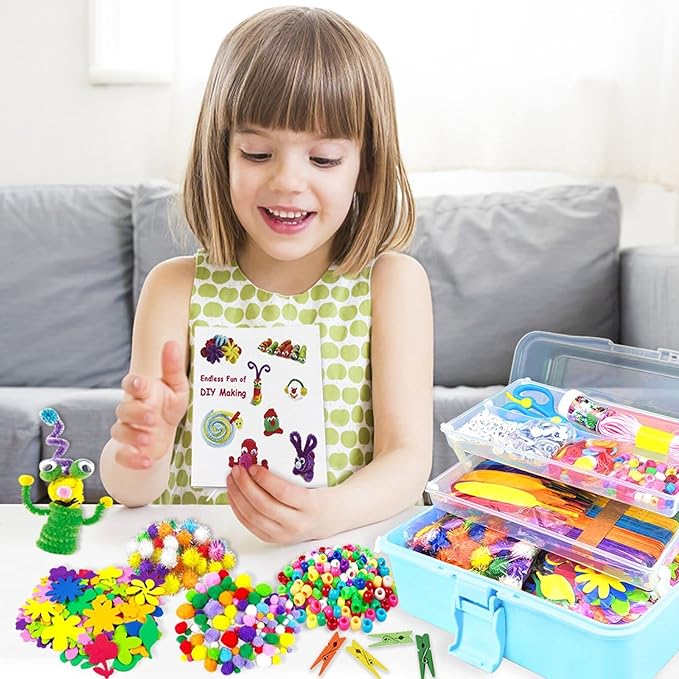 VLUSSO Arts and Crafts Supplies for Kids DIY Craft Kits Art Supplies Materials Kids Crafts Set with Pipe Cleaners Craft Box Preschool Homeschool Toys Gift for Boys and Girls Age 4 5 6 7 8