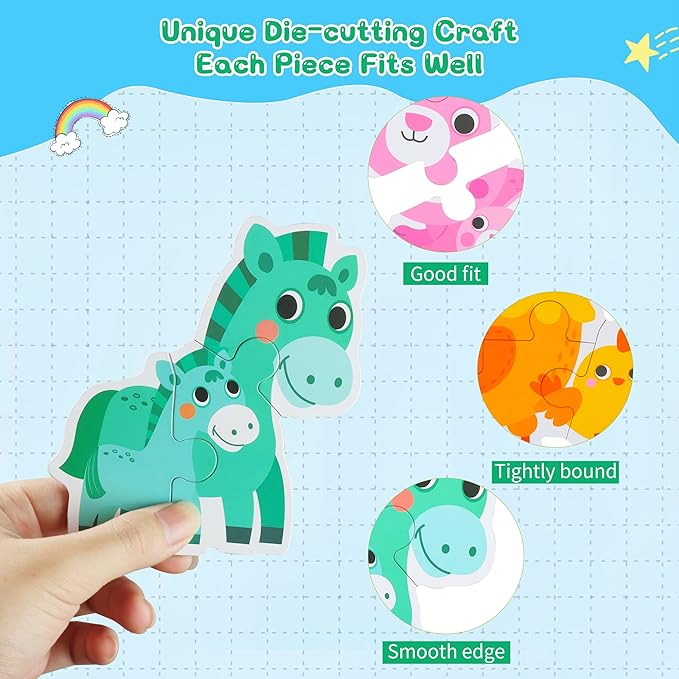 FLYINGSEEDS 6 Packs Parent-Child Themed Wooden Jigsaw Puzzles for Toddlers Ages 1-3, Level-Up Puzzles for Beginner, Montessori Learning Toys Preschool Family Activity for Kids Ages 2-5