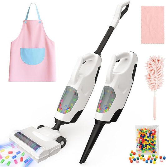 SMILESSKIDDO Kids Vacuum That Really Works - Toddler Toy Vacuum with 2 Nozzles & 5 Cleaning Set Accessories, Sound and Ball Popping Action, Pretend Play Housekeeping Toys Gifts for Girls & Boys